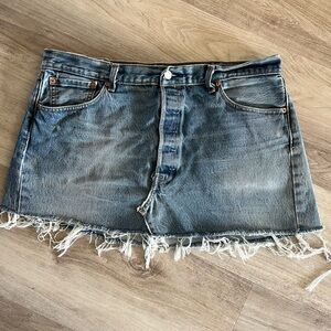 Denim Frayed Hem Mini Skirt